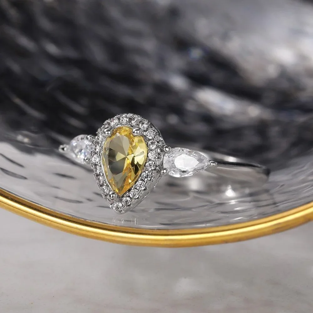 Radiant Yellow Teardrop Diamond Ring - Picture 4 of 10